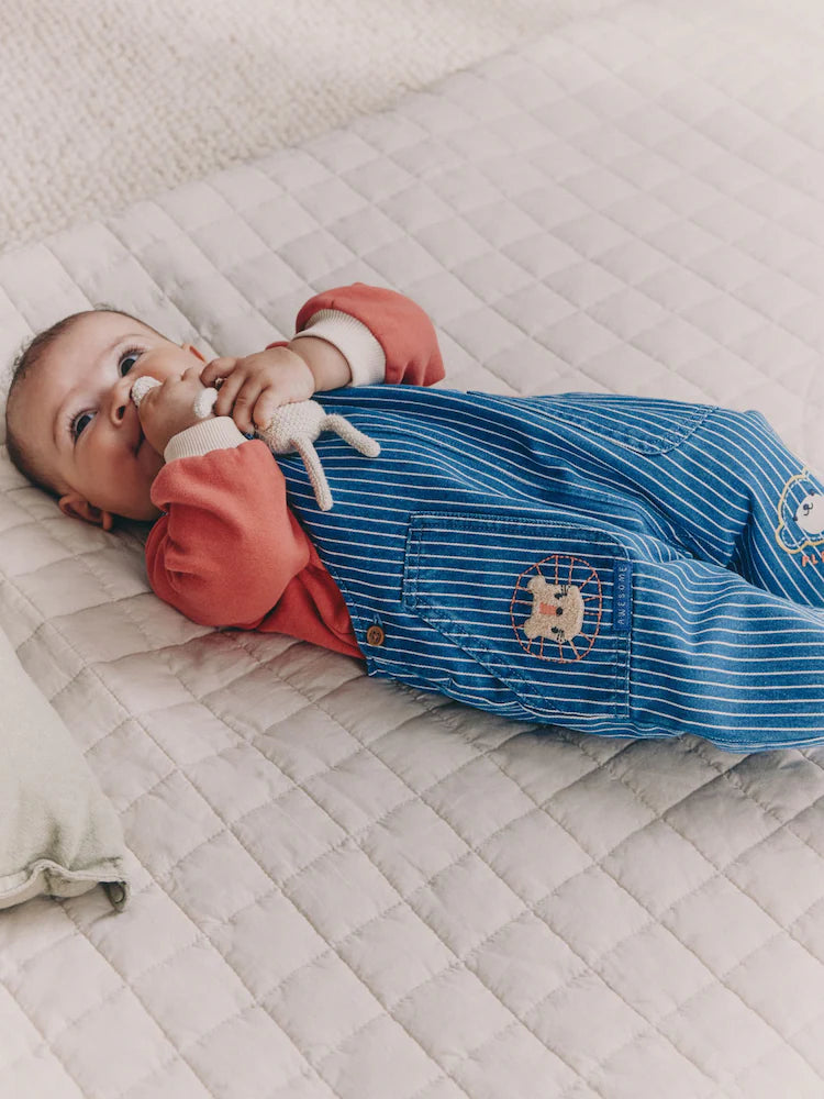 |BabyBoy| Conjunto De Macacão e Macacão Jeans Listrado Brilhante Para Bebê (0 meses a 2 anos)