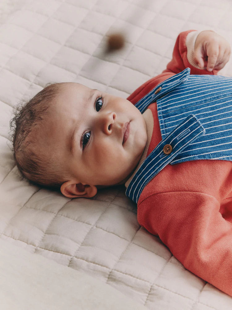 |BabyBoy| Conjunto De Macacão e Macacão Jeans Listrado Brilhante Para Bebê (0 meses a 2 anos)