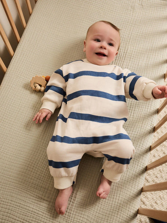 |BabyBoy| Macacão De Bebê Listrado Azul (0 meses a 3 anos)