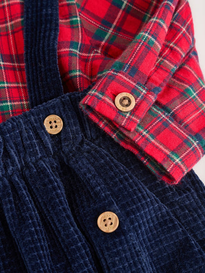 |BabyBoy| Conjunto De 3 Peças De Camisas, Calças e Suspensórios Xadrez Vermelho Para Bebê (0 meses a 2 anos)