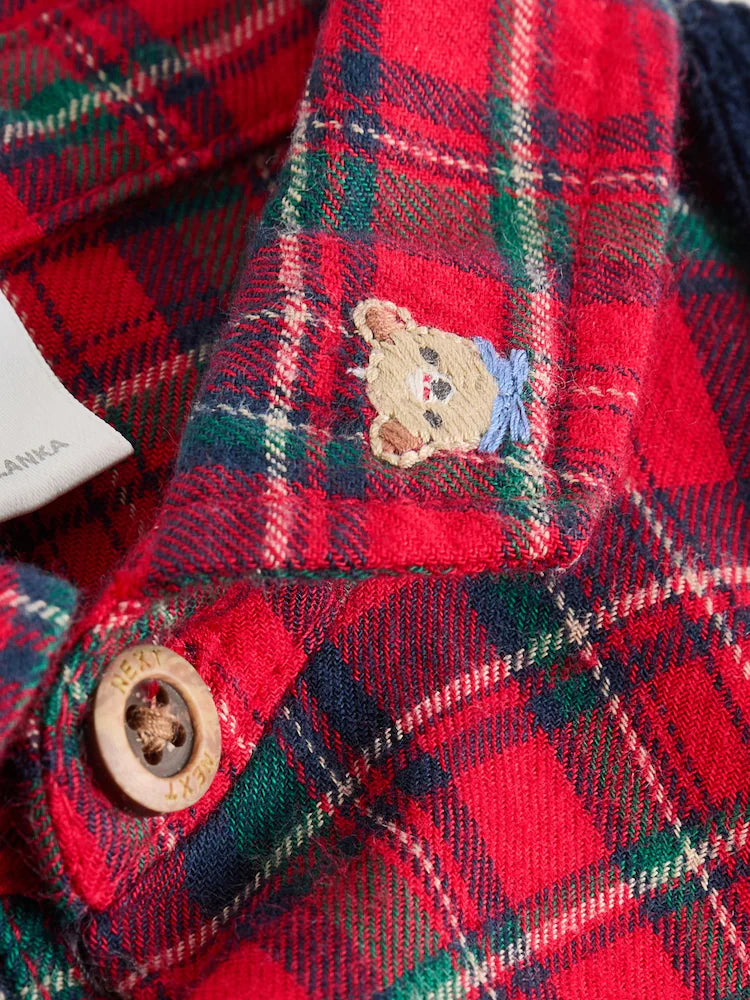 |BabyBoy| Conjunto De 3 Peças De Camisas, Calças e Suspensórios Xadrez Vermelho Para Bebê (0 meses a 2 anos)