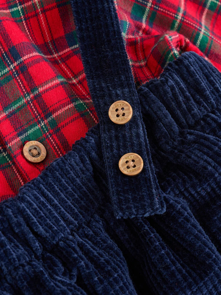 |BabyBoy| Conjunto De 3 Peças De Camisas, Calças e Suspensórios Xadrez Vermelho Para Bebê (0 meses a 2 anos)