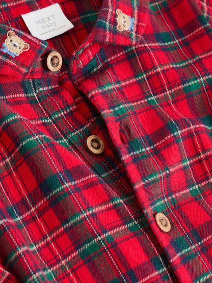 |BabyBoy| Conjunto De 3 Peças De Camisas, Calças e Suspensórios Xadrez Vermelho Para Bebê (0 meses a 2 anos)