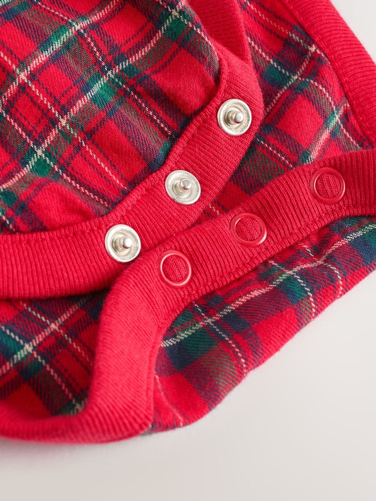 |BabyBoy| Conjunto De 3 Peças De Camisas, Calças e Suspensórios Xadrez Vermelho Para Bebê (0 meses a 2 anos)