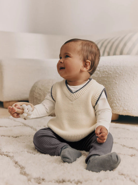 |BabyBoy| Conjunto De Colete, Blusa e Leggings De Malha Preto/Branco Para Bebê (0 meses a 2 anos)