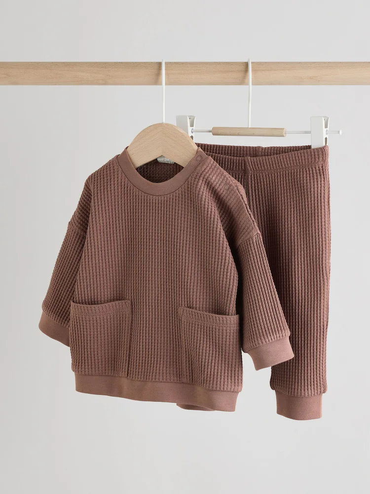 |BabyBoy| Blusa e Calça Jogger 100% Algodão Marrom Chocolate Para Bebê, 2 Peças (0 meses a 2 anos)