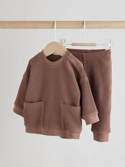 |BabyBoy| Blusa e Calça Jogger 100% Algodão Marrom Chocolate Para Bebê, 2 Peças (0 meses a 2 anos)