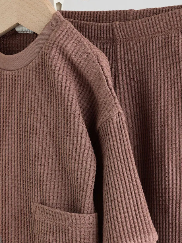 |BabyBoy| Blusa e Calça Jogger 100% Algodão Marrom Chocolate Para Bebê, 2 Peças (0 meses a 2 anos)