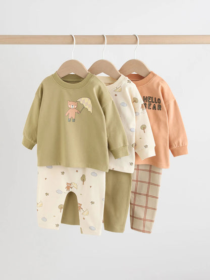 |BabyBoy| Conjunto De 6 Peças Para Bebês, Blusas e Leggings Hello Bear Cáqui/Bege (0 meses a 3 anos)