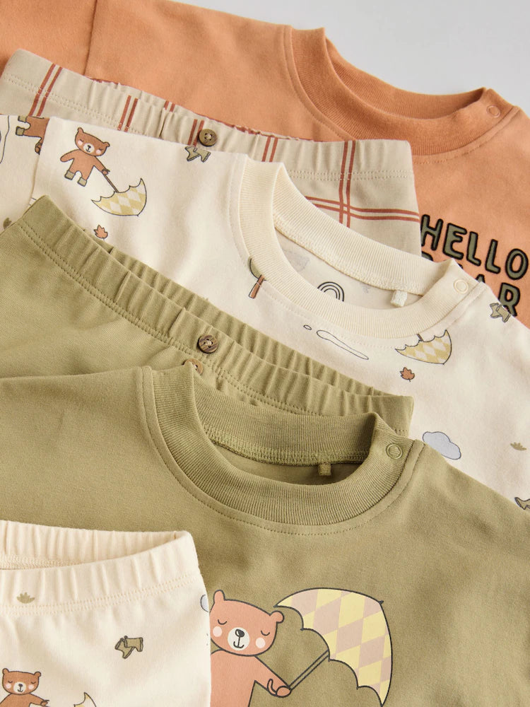 |BabyBoy| Conjunto De 6 Peças Para Bebês, Blusas e Leggings Hello Bear Cáqui/Bege (0 meses a 3 anos)