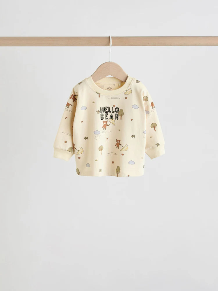 |BabyBoy| Conjunto De 6 Peças Para Bebês, Blusas e Leggings Hello Bear Cáqui/Bege (0 meses a 3 anos)