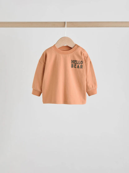 |BabyBoy| Conjunto De 6 Peças Para Bebês, Blusas e Leggings Hello Bear Cáqui/Bege (0 meses a 3 anos)