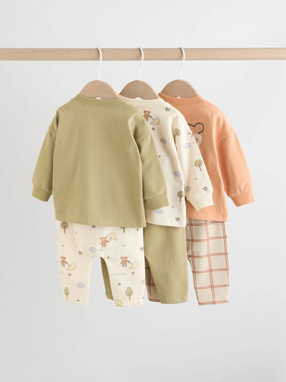 |BabyBoy| Conjunto De 6 Peças Para Bebês, Blusas e Leggings Hello Bear Cáqui/Bege (0 meses a 3 anos)