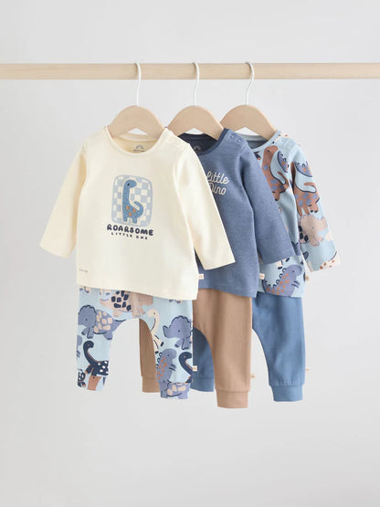 |BabyBoy| Conjunto De 6 Peças De Blusa e Leggings Azuis De Dinossauro Para Bebês (0 meses a 3 anos)