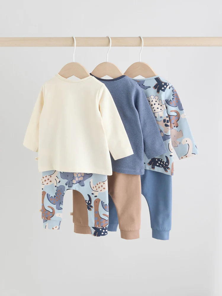 |BabyBoy| Conjunto De 6 Peças De Blusa e Leggings Azuis De Dinossauro Para Bebês (0 meses a 3 anos)