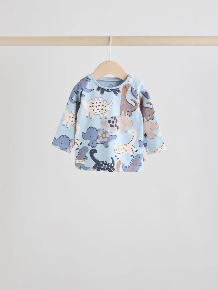 |BabyBoy| Conjunto De 6 Peças De Blusa e Leggings Azuis De Dinossauro Para Bebês (0 meses a 3 anos)