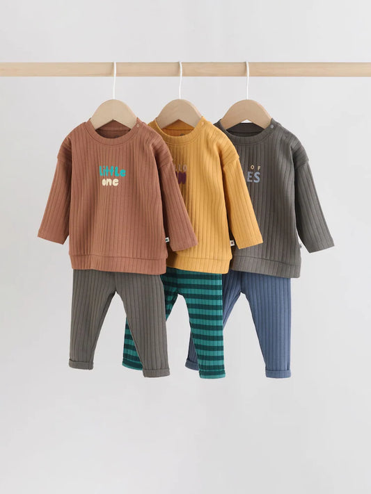 |BabyBoy| Conjunto De 6 Peças Para Bebês Com Blusa e Legging Verde/Marrom (0 meses a 3 anos)