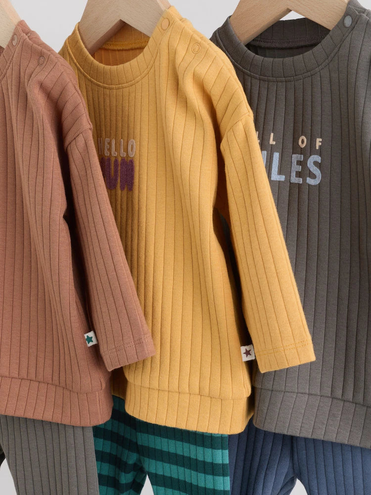 |BabyBoy| Conjunto De 6 Peças Para Bebês Com Blusa e Legging Verde/Marrom (0 meses a 3 anos)