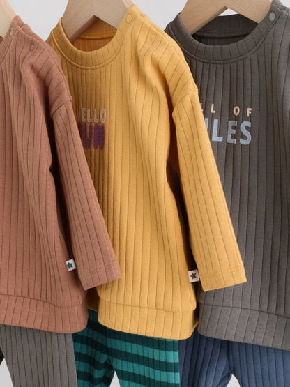 |BabyBoy| Conjunto De 6 Peças Para Bebês Com Blusa e Legging Verde/Marrom (0 meses a 3 anos)