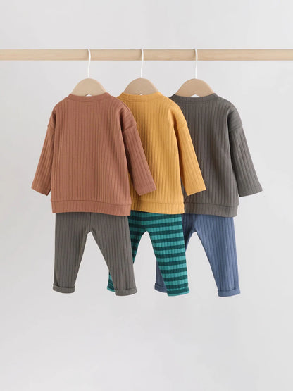 |BabyBoy| Conjunto De 6 Peças Para Bebês Com Blusa e Legging Verde/Marrom (0 meses a 3 anos)