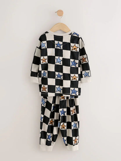|Boy| Pacote Com 3 Pijamas Grandes Com Estampa Xadrez e Estrelas (9 meses a 10 anos)