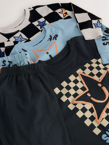 |Boy| Pacote Com 3 Pijamas Grandes Com Estampa Xadrez e Estrelas (9 meses a 10 anos)