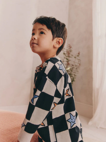 |Boy| Pacote Com 3 Pijamas Grandes Com Estampa Xadrez e Estrelas (9 meses a 10 anos)
