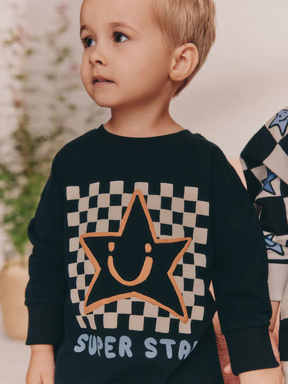 |Boy| Pacote Com 3 Pijamas Grandes Com Estampa Xadrez e Estrelas (9 meses a 10 anos)