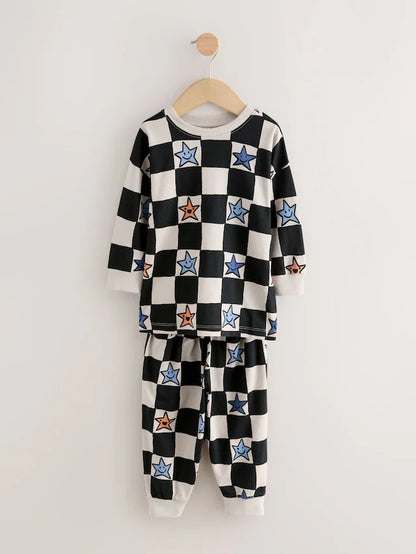 |Boy| Pacote Com 3 Pijamas Grandes Com Estampa Xadrez e Estrelas (9 meses a 10 anos)