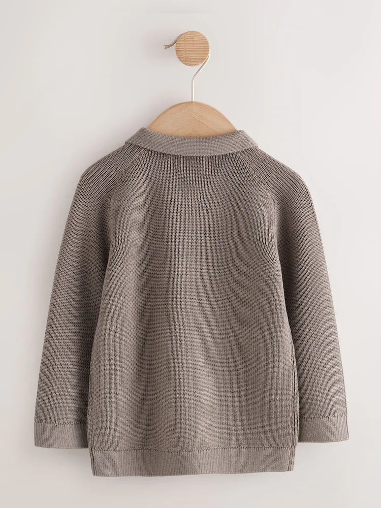 |Boy| Camisa Polo De Malha Marrom-Mink Com Manga Comprida e Zíper De Um Quarto (3 meses a 7 anos)