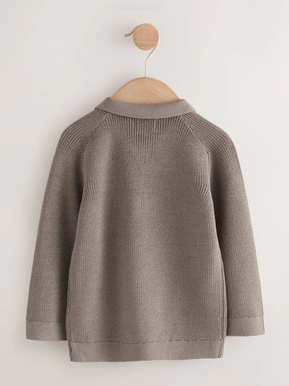 |Boy| Camisa Polo De Malha Marrom-Mink Com Manga Comprida e Zíper De Um Quarto (3 meses a 7 anos)