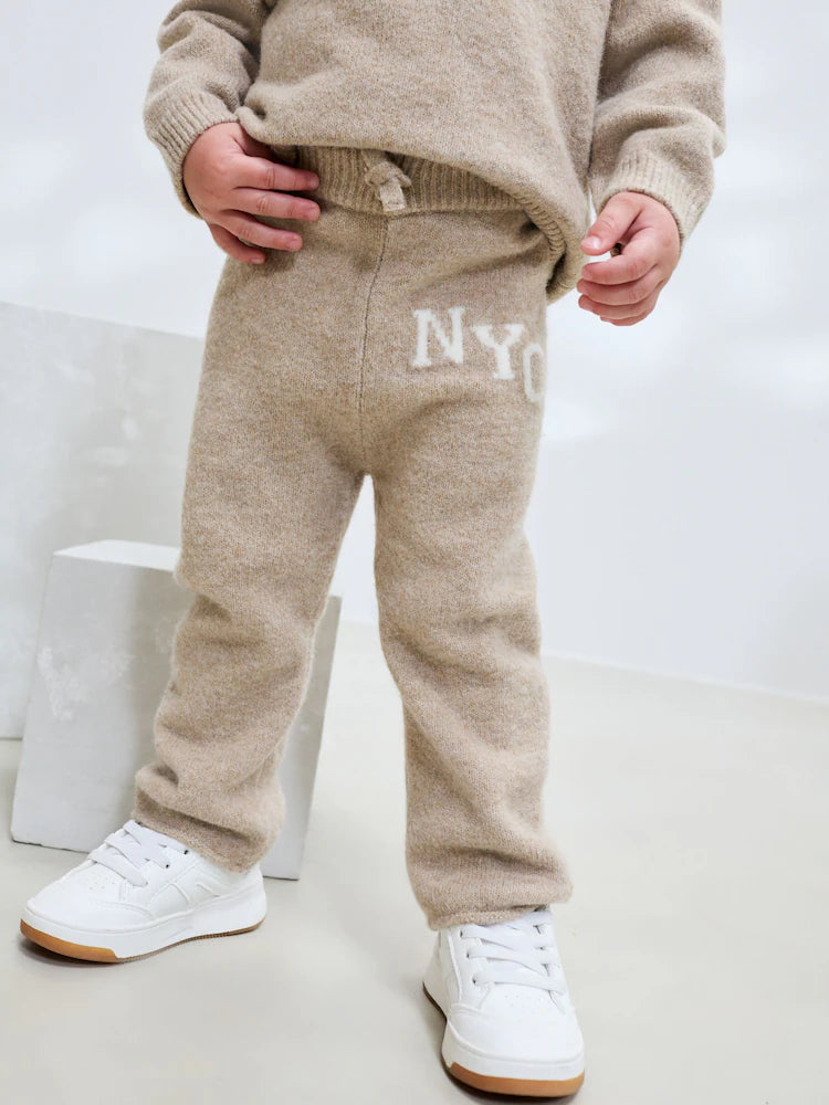 |Boy| Conjunto De Suéter e Calça De Moletom NYC Varsity Em Tricô Neutro (3 meses a 7 anos)