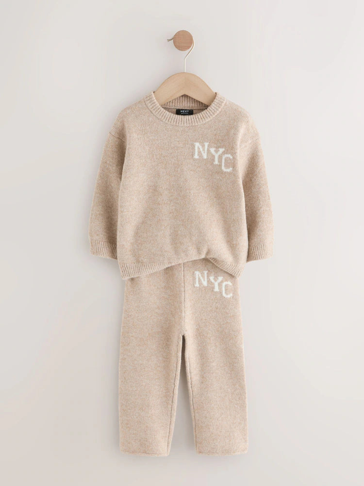 |Boy| Conjunto De Suéter e Calça De Moletom NYC Varsity Em Tricô Neutro (3 meses a 7 anos)