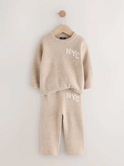 |Boy| Conjunto De Suéter e Calça De Moletom NYC Varsity Em Tricô Neutro (3 meses a 7 anos)