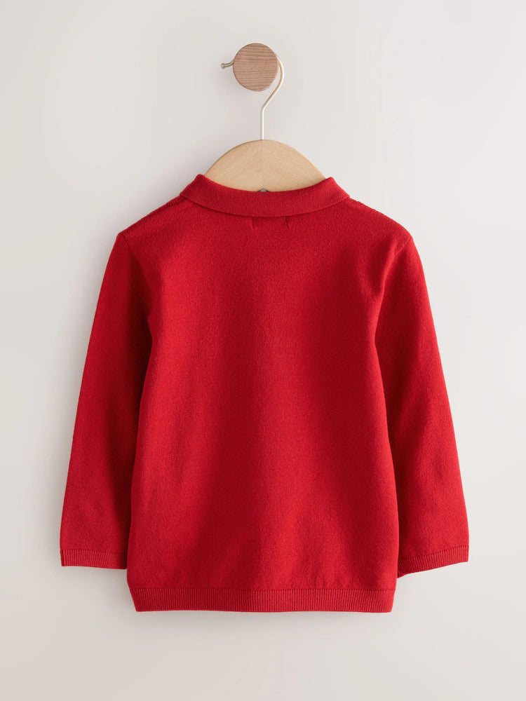 |Boy| Camisa Polo De Malha Trançada Vermelha (3 meses a 7 anos)