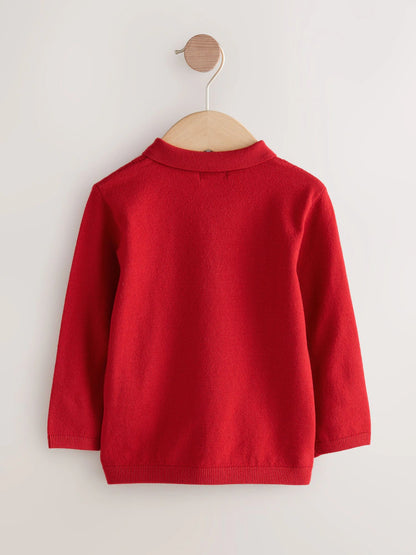 |Boy| Camisa Polo De Malha Trançada Vermelha (3 meses a 7 anos)