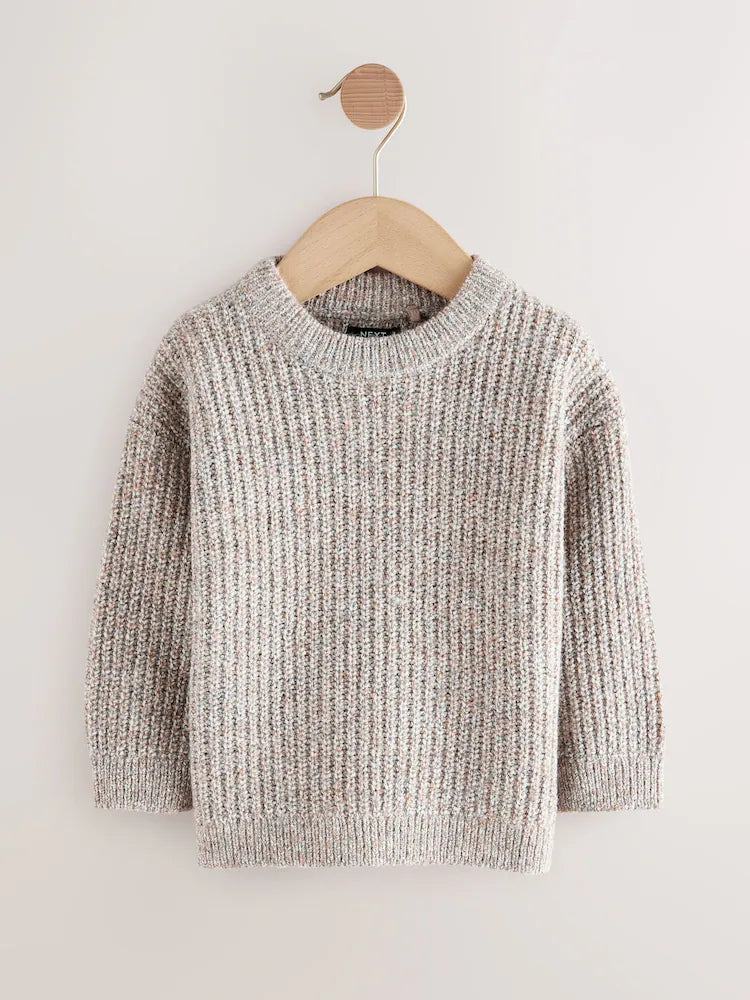 |Boy| Blusa De Gola Redonda Em Tricô Neutro (3 meses a 7 anos)