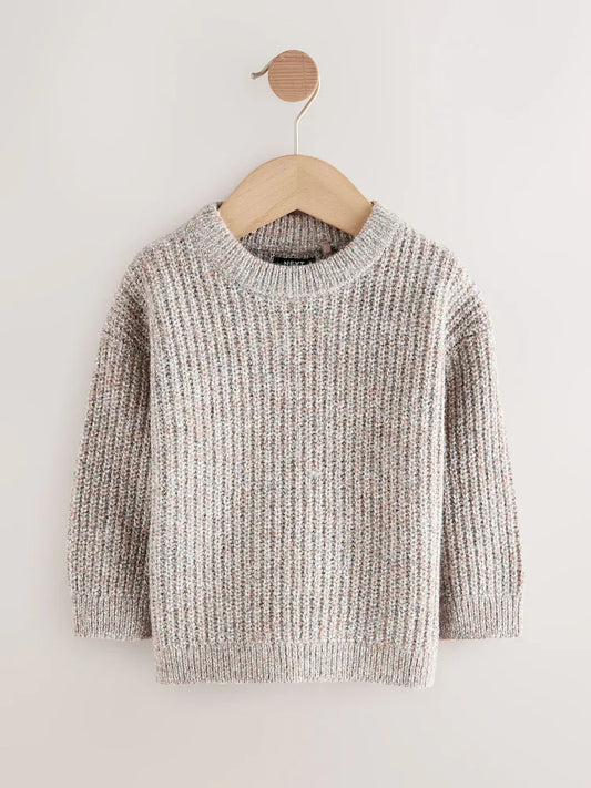 |Boy| Blusa De Gola Redonda Em Tricô Neutro (3 meses a 7 anos)