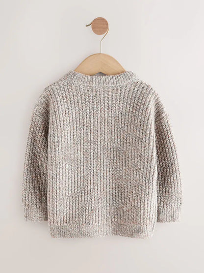 |Boy| Blusa De Gola Redonda Em Tricô Neutro (3 meses a 7 anos)
