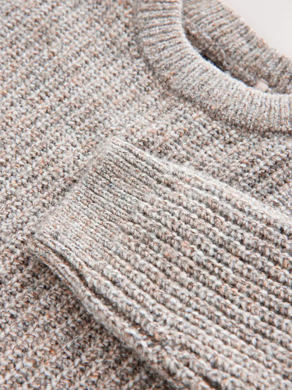 |Boy| Blusa De Gola Redonda Em Tricô Neutro (3 meses a 7 anos)