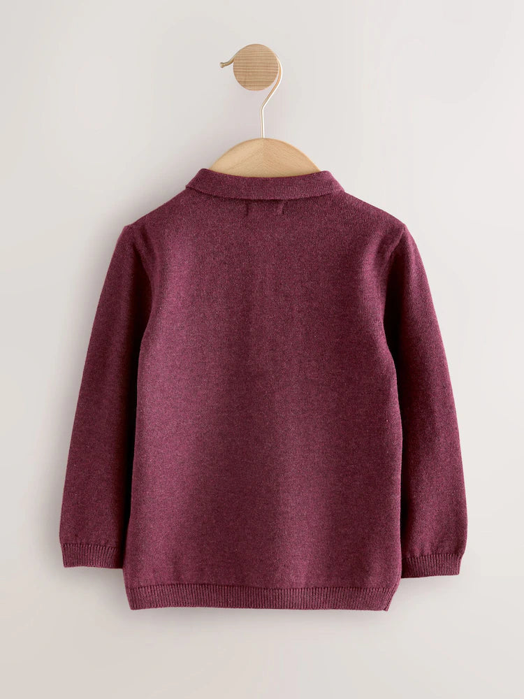 |Boy| Camisa Polo De Malha Bordada Em Roxo Ameixa Para o Natal (3 meses a 7 anos)