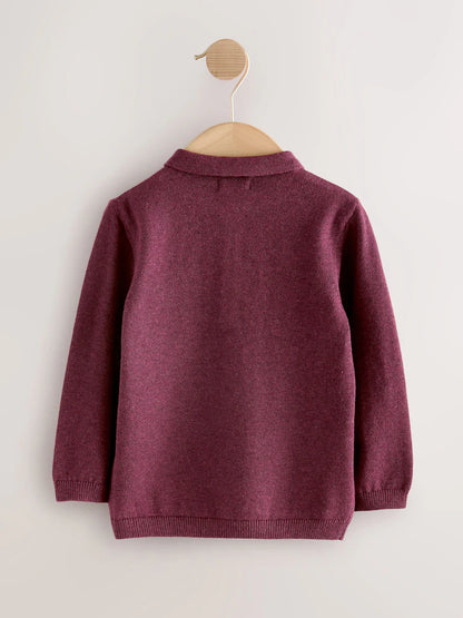|Boy| Camisa Polo De Malha Bordada Em Roxo Ameixa Para o Natal (3 meses a 7 anos)