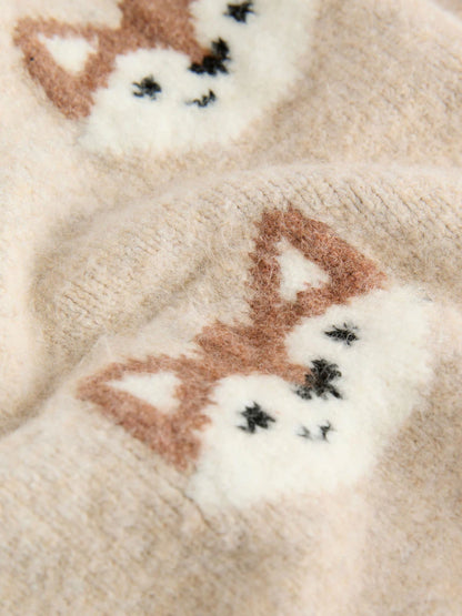 |Boy| Blusa De Gola Redonda Com Estampa De Raposa Neutra (3 meses a 7 anos)