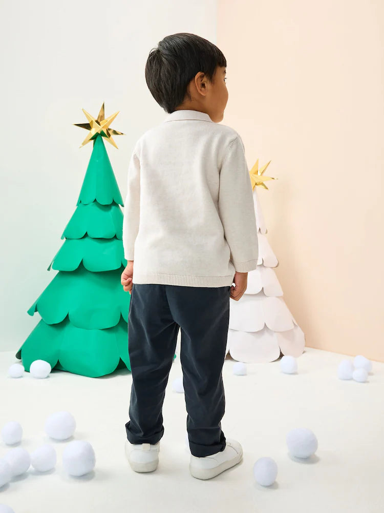 |Boy| Camisa Polo De Malha Bordada Creme Para o Natal (3 meses a 7 anos)