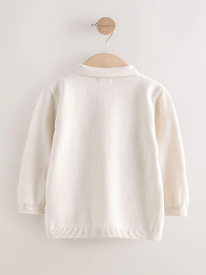 |Boy| Camisa Polo De Malha Bordada Creme Para o Natal (3 meses a 7 anos)