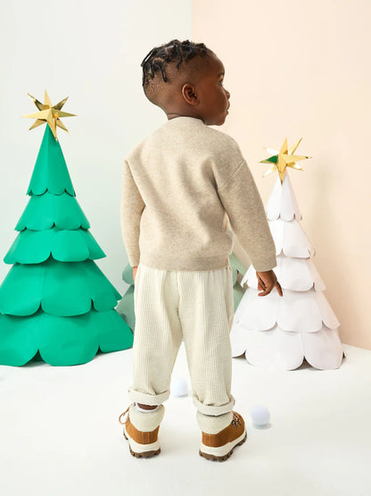 |Boy| Suéter De Natal Em Tricô Com Estampa De Casa De Gengibre Neutra (3 meses a 7 anos)