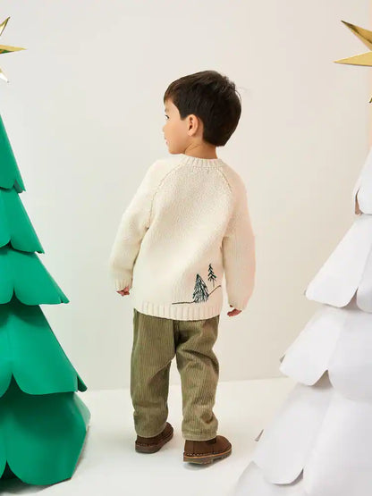 |Boy| Cardigan De Natal Com Estampa De Pinguim Creme (3 meses a 7 anos)