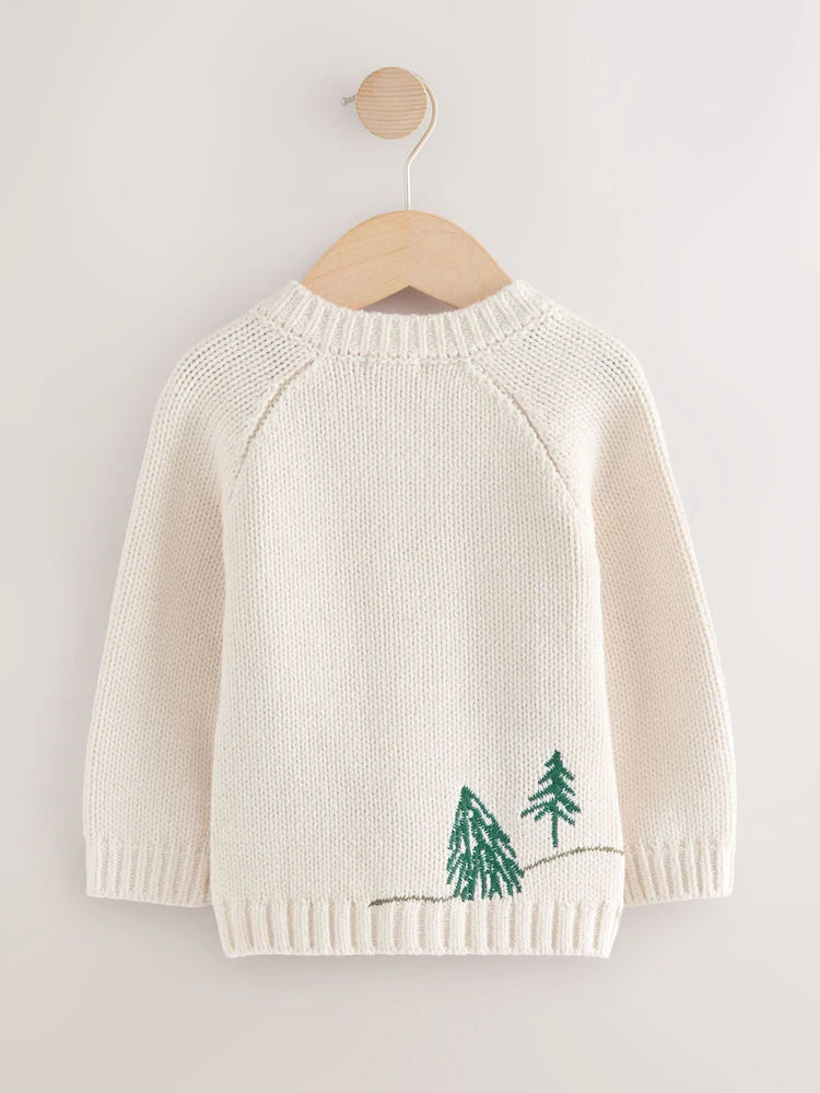 |Boy| Cardigan De Natal Com Estampa De Pinguim Creme (3 meses a 7 anos)