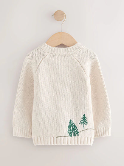 |Boy| Cardigan De Natal Com Estampa De Pinguim Creme (3 meses a 7 anos)