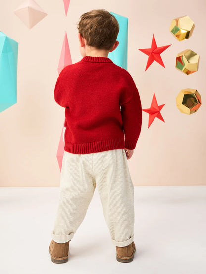 |Boy| Suéter De Natal Em Tricô Com Rena Vermelha Brilhante (3 meses a 7 anos)